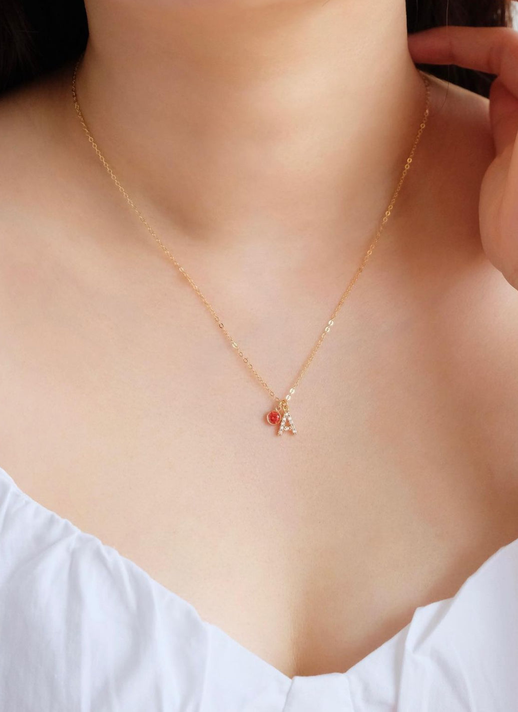 Dainty Initial Necklace with Birthstone