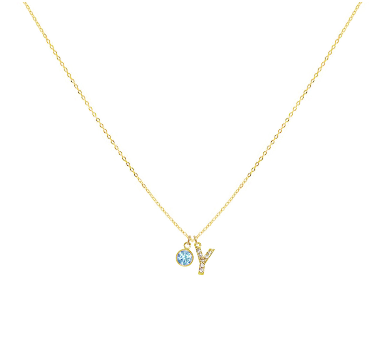 Dainty Initial Necklace with Birthstone