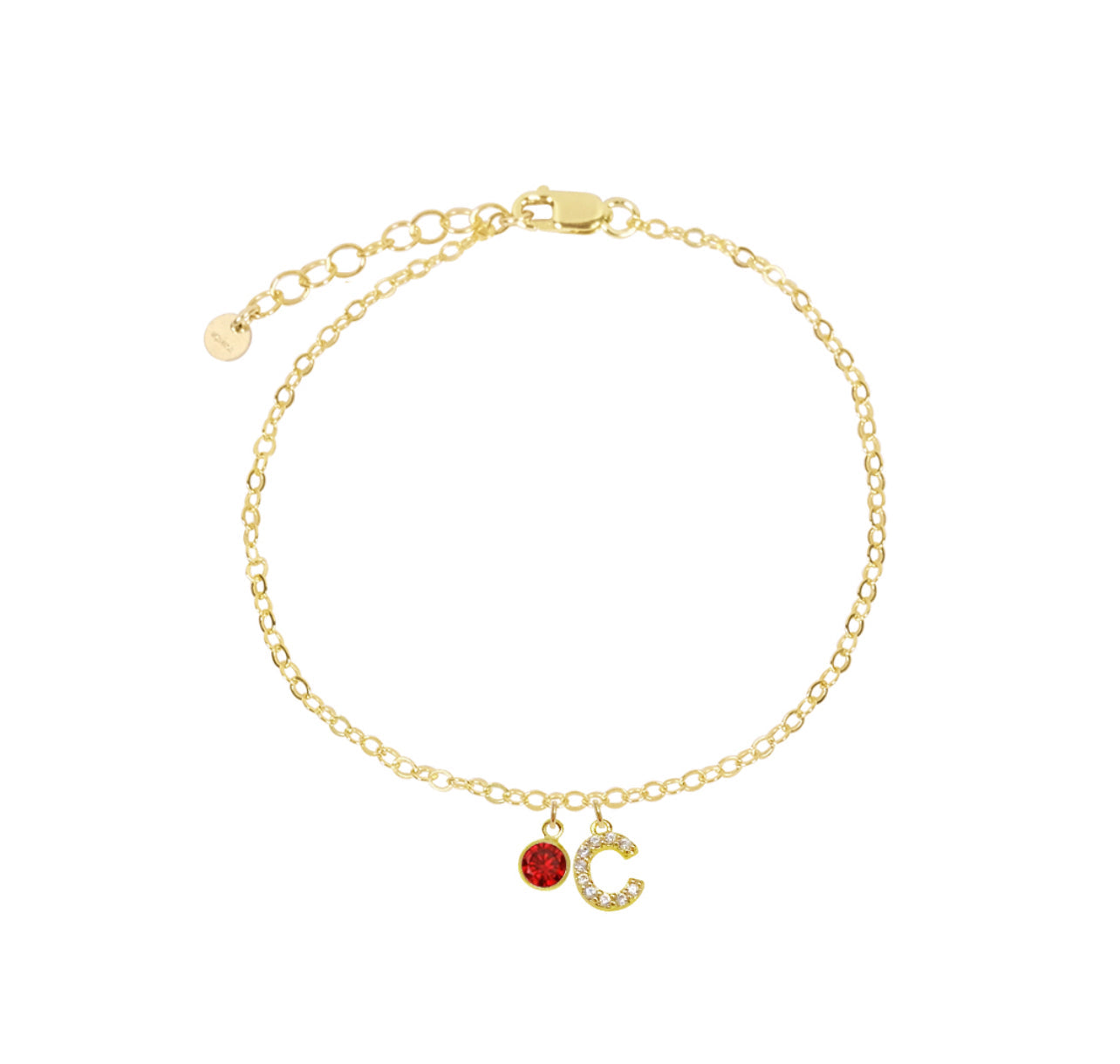 Dainty Initial Bracelet with Birthstone