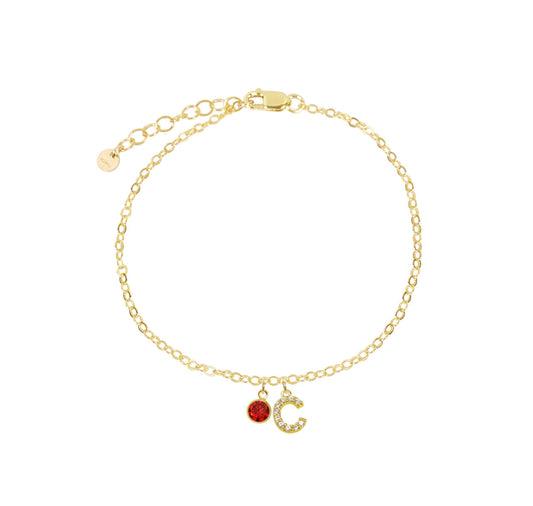 Dainty Initial Bracelet with Birthstone