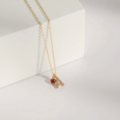 Dainty Initial Necklace with Birthstone